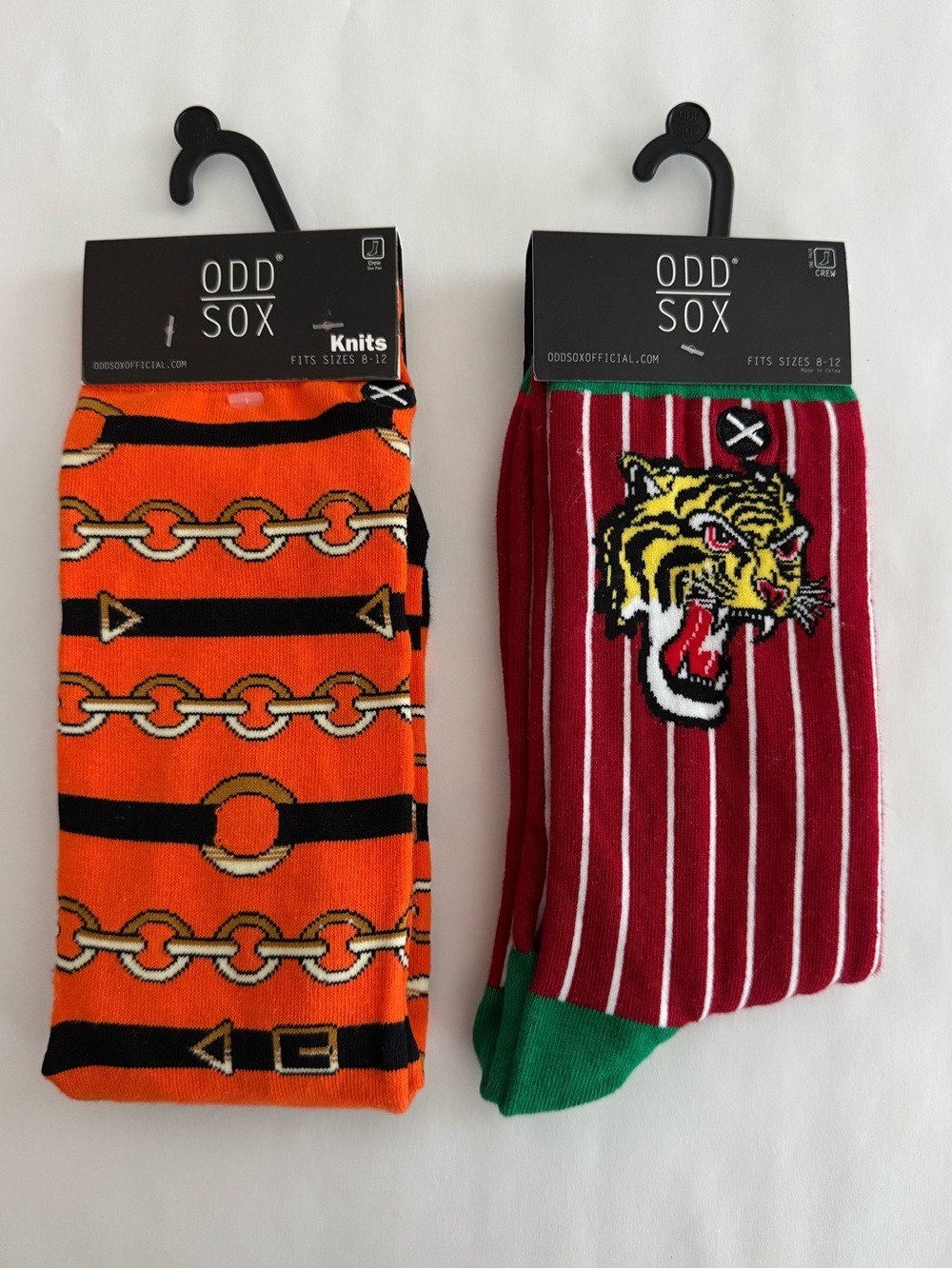 NWT! Odd Sox Men’s Orange Chain & Red Tiger Graphic Socks - Pack of 2